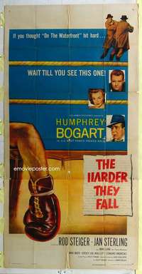 e321 HARDER THEY FALL three-sheet movie poster '56 Humphrey Bogart, boxing!