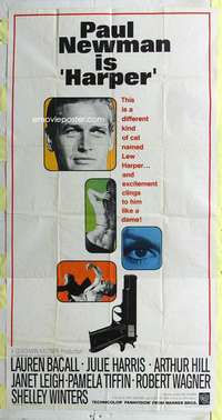 e322 HARPER three-sheet movie poster '66 Paul Newman, Lauren Bacall
