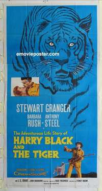 e323 HARRY BLACK & THE TIGER three-sheet movie poster '58 cool tiger image!