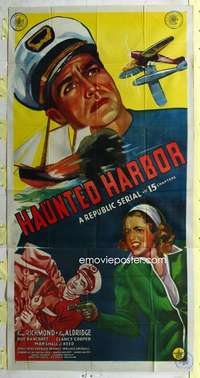 e325 HAUNTED HARBOR three-sheet movie poster '44 Kane Richmond, serial