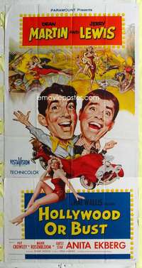 e336 HOLLYWOOD OR BUST three-sheet movie poster '56 Dean Martin, Jerry Lewis