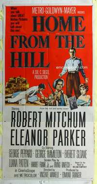 e338 HOME FROM THE HILL three-sheet movie poster '60 Robert Mitchum, Parker