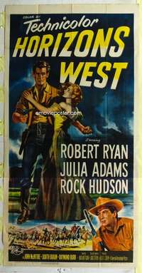 e341 HORIZONS WEST three-sheet movie poster '52 Robert Ryan, Rock Hudson