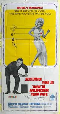 e347 HOW TO MURDER YOUR WIFE three-sheet movie poster '65 Jack Lemmon, Lisi