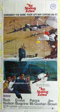 e352 ICE STATION ZEBRA three-sheet movie poster '69 Rock Hudson, Jim Brown