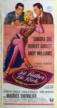 e353 I'D RATHER BE RICH three-sheet movie poster '64 Sandra Dee, Goulet