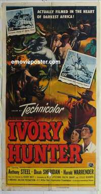e365 IVORY HUNTER three-sheet movie poster '52 Anthony Steel, Sheridan, Africa