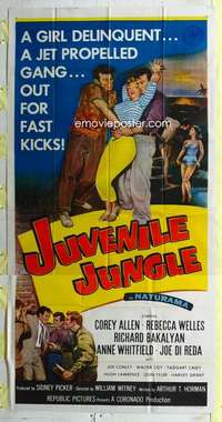e377 JUVENILE JUNGLE three-sheet movie poster '58 jet propelled gang!