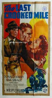 e384 LAST CROOKED MILE three-sheet movie poster '46 Red Barry, Ann Savage