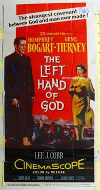e390 LEFT HAND OF GOD three-sheet movie poster '55 priest Humphrey Bogart!