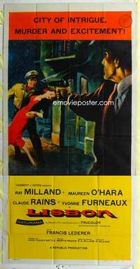 e393 LISBON three-sheet movie poster '56 Ray Milland, Maureen O'Hara