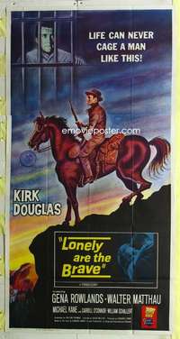e397 LONELY ARE THE BRAVE three-sheet movie poster '62 Kirk Douglas classic!