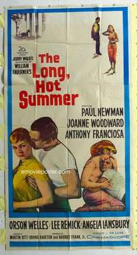 e399 LONG HOT SUMMER three-sheet movie poster '58 Paul Newman, Woodward