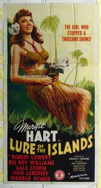 e404 LURE OF THE ISLANDS three-sheet movie poster '42 sexy Margie Hart!