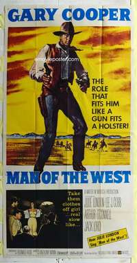 e413 MAN OF THE WEST three-sheet movie poster '58 tough Gary Cooper!