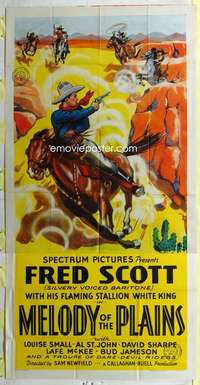 e423 MELODY OF THE PLAINS three-sheet movie poster '37 Fred Scott shooting!