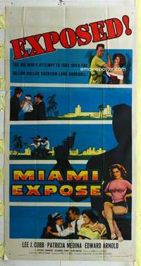 e426 MIAMI EXPOSE three-sheet movie poster '56 Lee J. Cobb, Medina, Florida