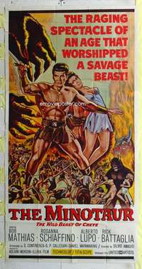 e430 MINOTAUR three-sheet movie poster '61 sword & sandal, Bob Mathias