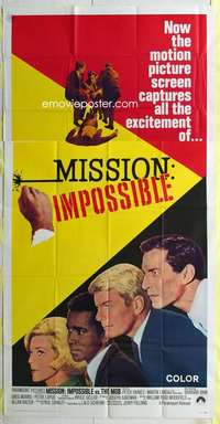 e434 MISSION IMPOSSIBLE three-sheet movie poster '67 Peter Graves