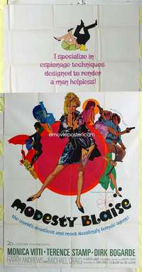e018 MODESTY BLAISE three-sheet movie poster '66 Monica Vitti, Bob Peak art!
