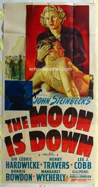 e435 MOON IS DOWN three-sheet movie poster '43 John Steinbeck, Hardwicke