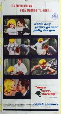 e437 MOVE OVER DARLING three-sheet movie poster '64 Garner, Doris Day
