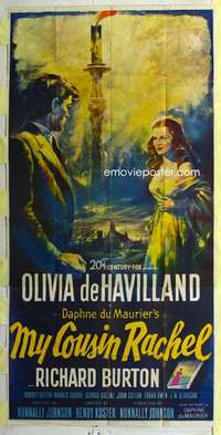 e439 MY COUSIN RACHEL three-sheet movie poster '53 de Havilland, cool art!