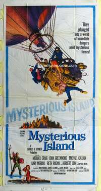 e441 MYSTERIOUS ISLAND three-sheet movie poster '61 Ray Harryhausen