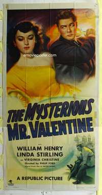 e442 MYSTERIOUS MR VALENTINE three-sheet movie poster '46 William Henry