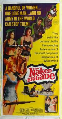 e443 NAKED BRIGADE three-sheet movie poster '65 sexy Shirley Eaton w/gun!