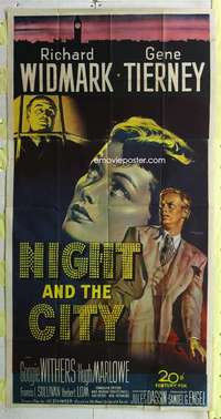 e446 NIGHT & THE CITY three-sheet movie poster '50 Widmark, Gene Tierney