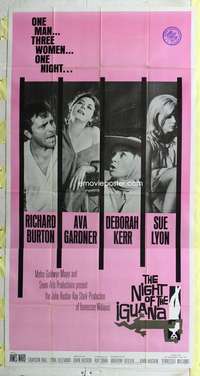 e447 NIGHT OF THE IGUANA three-sheet movie poster '64 Burton, Gardner, Lyon
