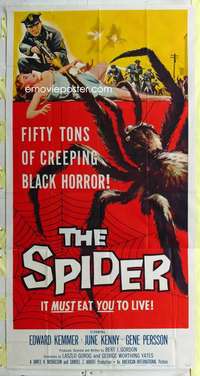 e535 SPIDER three-sheet movie poster '58 Bert I. Gordon, horror