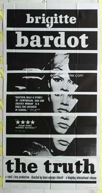 e574 TRUTH three-sheet movie poster '61 Brigitte Bardot, Clouzot, La Verite!