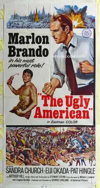 e577 UGLY AMERICAN three-sheet movie poster '63 Marlon Brando, Eiji Okada
