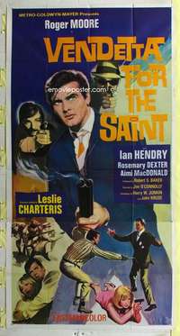 e578 VENDETTA FOR THE SAINT three-sheet movie poster '69 Roger Moore, English!
