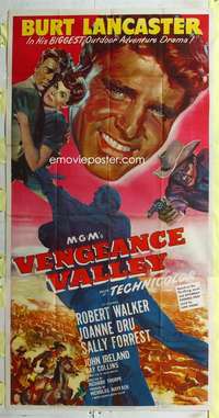 e579 VENGEANCE VALLEY three-sheet movie poster '51 Burt Lancaster, Joanne Dru