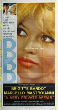 e581 VERY PRIVATE AFFAIR three-sheet movie poster '62 Brigitte Bardot