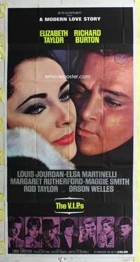 e583 VIPs three-sheet movie poster '63 Elizabeth Taylor, Richard Burton
