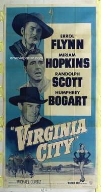 e584 VIRGINIA CITY three-sheet movie poster R51 Errol Flynn, Humphrey Bogart