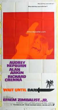 e586 WAIT UNTIL DARK three-sheet movie poster '67 blind Audrey Hepburn!