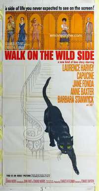 e588 WALK ON THE WILD SIDE three-sheet movie poster '62 Jane Fonda, Harvey