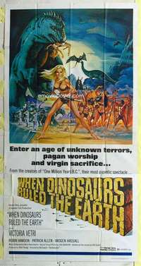 e595 WHEN DINOSAURS RULED THE EARTH three-sheet movie poster '71 sexy savage!