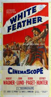 e597 WHITE FEATHER three-sheet movie poster '55 Robert Wagner, Debra Paget