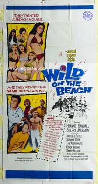 e603 WILD ON THE BEACH three-sheet movie poster '65 Sonny & Cher, teen rock!