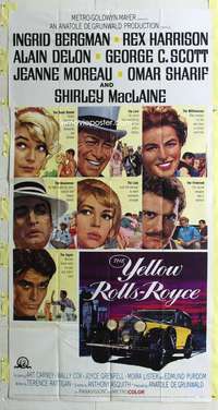e613 YELLOW ROLLS-ROYCE three-sheet movie poster '65 Ingrid Bergman, Delon