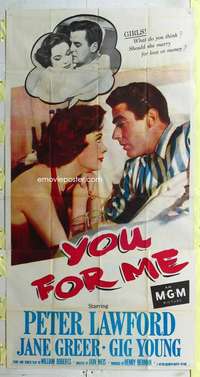 e615 YOU FOR ME three-sheet movie poster '52 Peter Lawford, Jane Greer