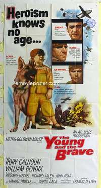 e616 YOUNG & THE BRAVE three-sheet movie poster '63 Rory Calhoun, Bendix
