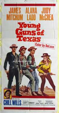 e619 YOUNG GUNS OF TEXAS three-sheet movie poster '63 Mitchum, Ladd, McCrea