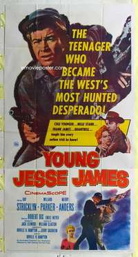 e620 YOUNG JESSE JAMES three-sheet movie poster '60 wanted teenage outlaw!